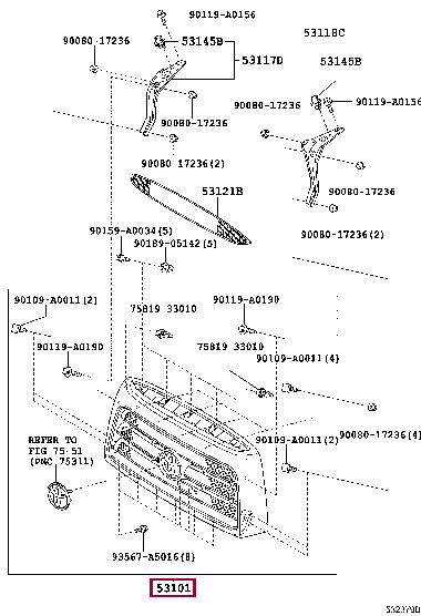 GRILLE SUB-ASSY, RADIATOR 53101-0C030-J1 (номер toyota 531010C030J1)
