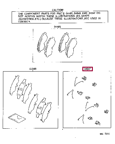 FITTING KIT, DISC BRAKE, FRONT 04947-14020 (номер toyota 0494714020)