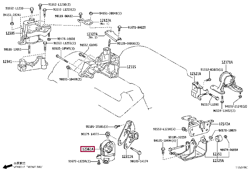 1236131160: INSULATOR, ENGINE MOUNTING, FRONT(FOR TRANSVERSE ENGINE) Тойота