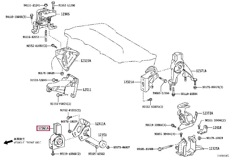 1236137140: INSULATOR, ENGINE MOUNTING, FRONT(FOR TRANSVERSE ENGINE) Тойота