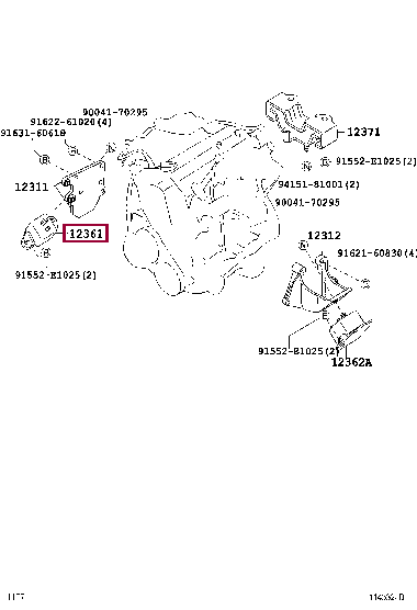 12361BZ060: INSULATOR, ENGINE MOUNTING, FRONT Тойота