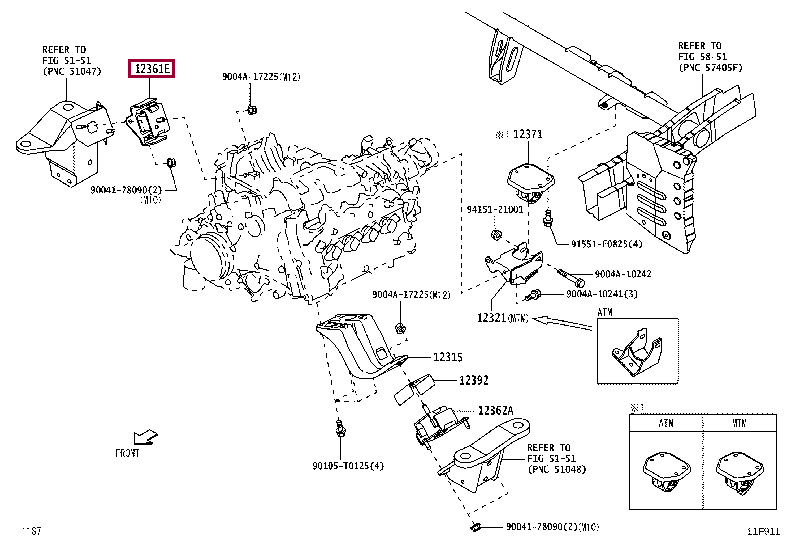 12361BZ190: INSULATOR, ENGINE MOUNTING, FRONT RH Тойота