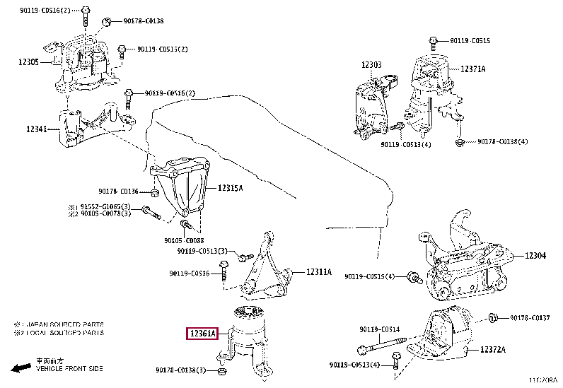 12361F0050: INSULATOR, ENGINE MOUNTING, FRONT(FOR TRANSVERSE ENGINE) Тойота