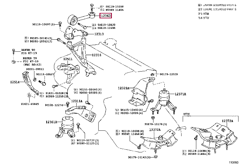 INSULATOR, ENGINE MOUNTING, CENTER 12363-74130 (номер toyota 1236374130)