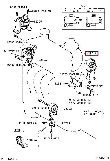 1237121030: INSULATOR, ENGINE MOUNTING, REAR Тойота