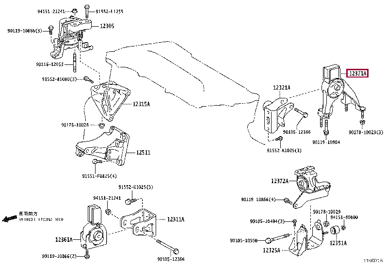 Опора двигателя задняя 12371-37030 (номер toyota 1237137030)