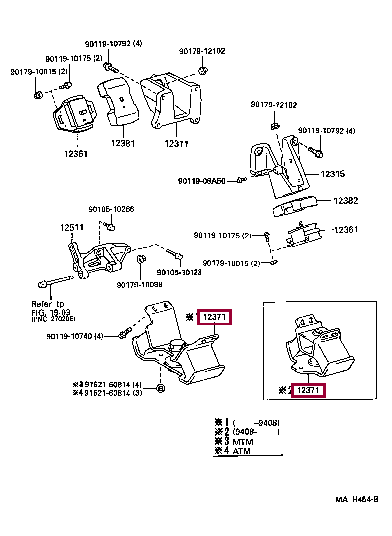 1237175010: INSULATOR, ENGINE MOUNTING, REAR NO.1 Тойота