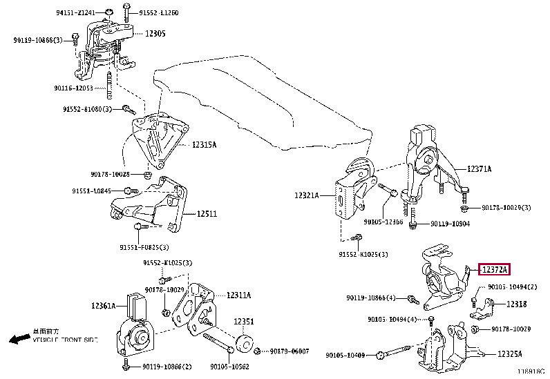 1237237280: INSULATOR, ENGINE MOUNTING, LH(FOR TRANSVERSE ENGINE) Тойота