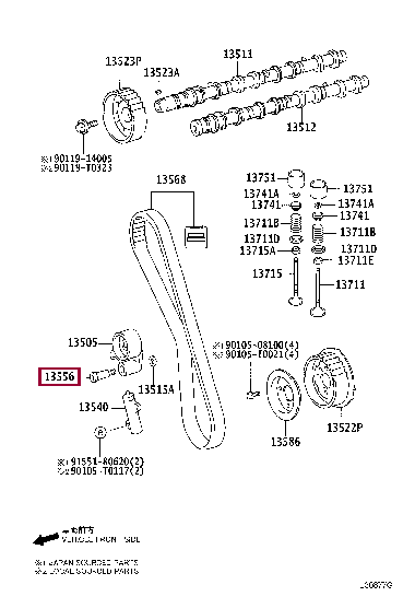 Болт натяжного ролика 13556-67010 (номер toyota 1355667010)