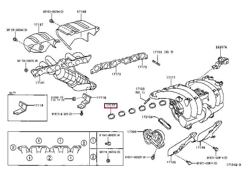 GASKET, INTAKE MANIFOLD TO HEAD, NO.1 17177-70050 (номер toyota 1717770050)