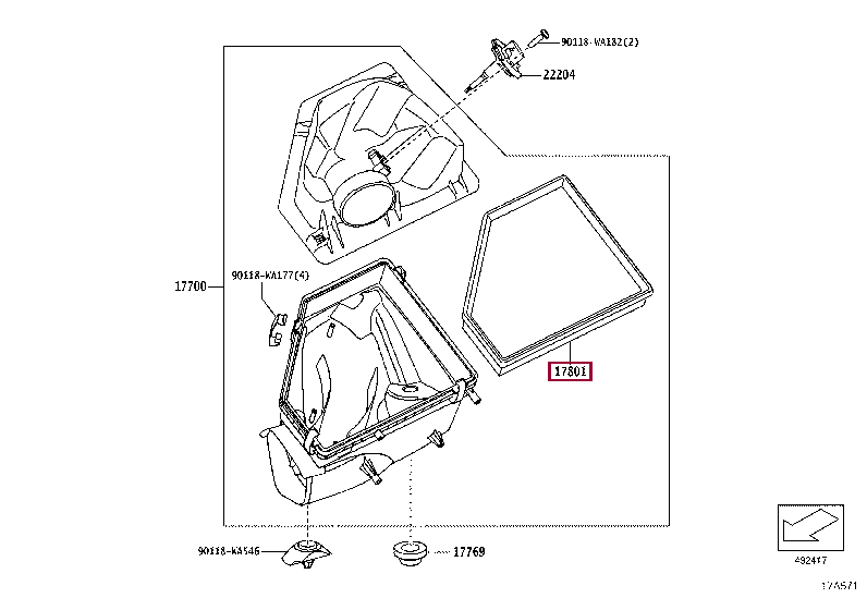 17801WAA02: ELEMENT SUB-ASSY, AIR CLEANER FILTER Тойота