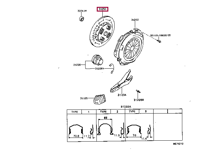 DISC ASSY, CLUTCH Тойота (31250-22290) 3125022290: DISC ASSY, CLUTCH Тойота
