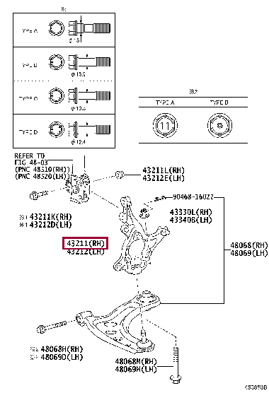 432110D290: KNUCKLE, STEERING, RH Тойота