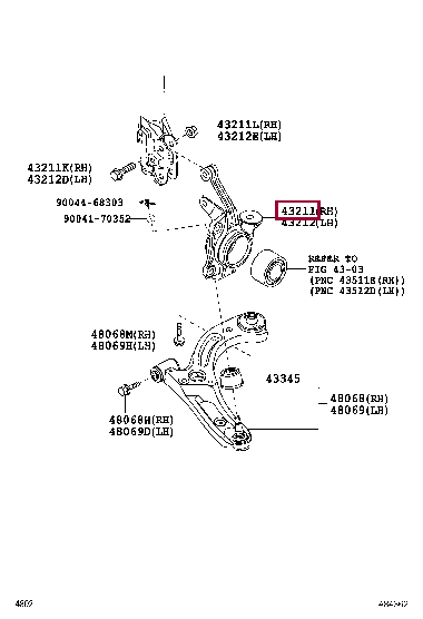 43211B2021: KNUCKLE, STEERING, RH Тойота