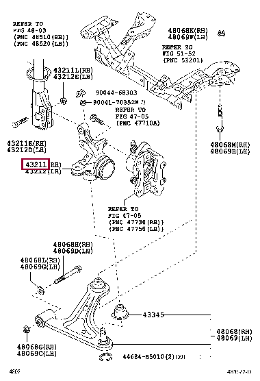 43211B5090: KNUCKLE, STEERING, RH Тойота