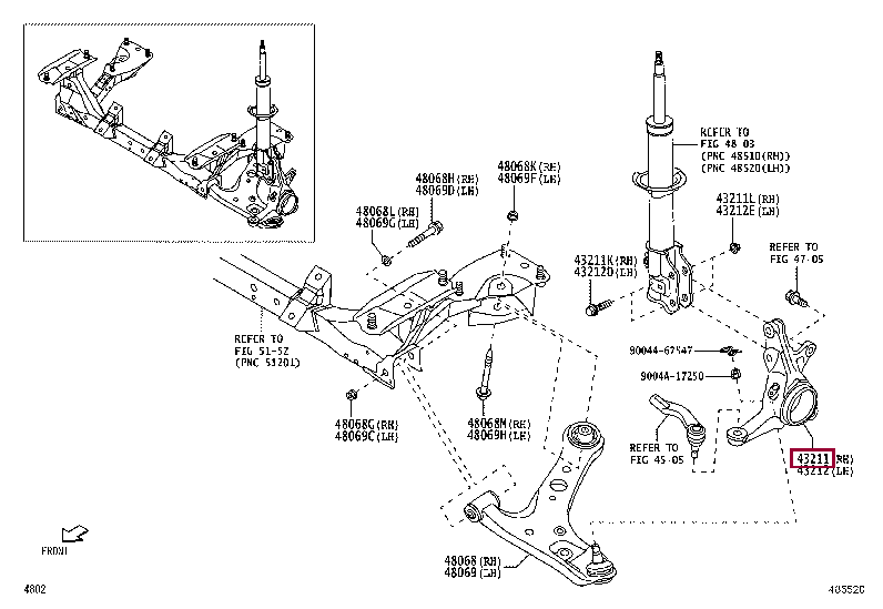 43211BZ420: KNUCKLE, STEERING, RH Тойота