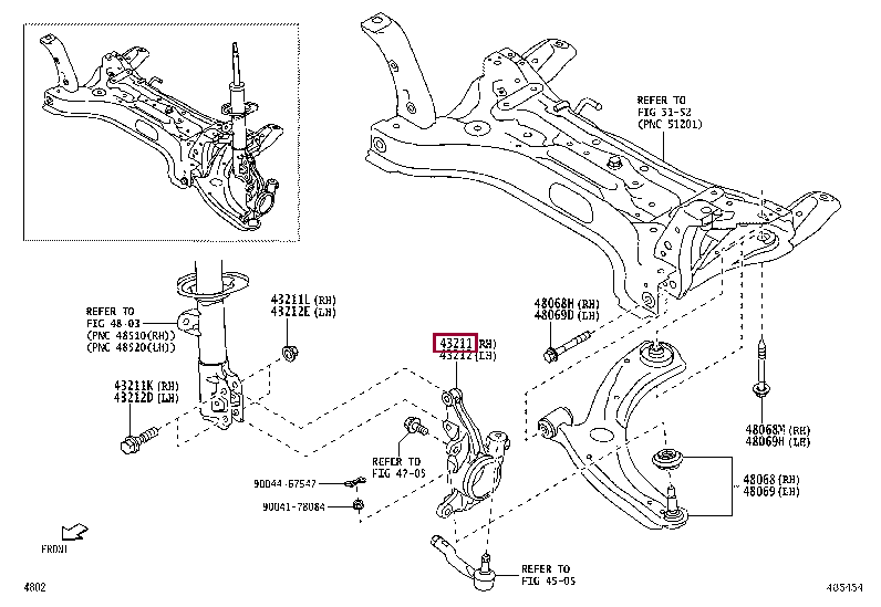 43211BZ440: KNUCKLE, STEERING, RH Тойота