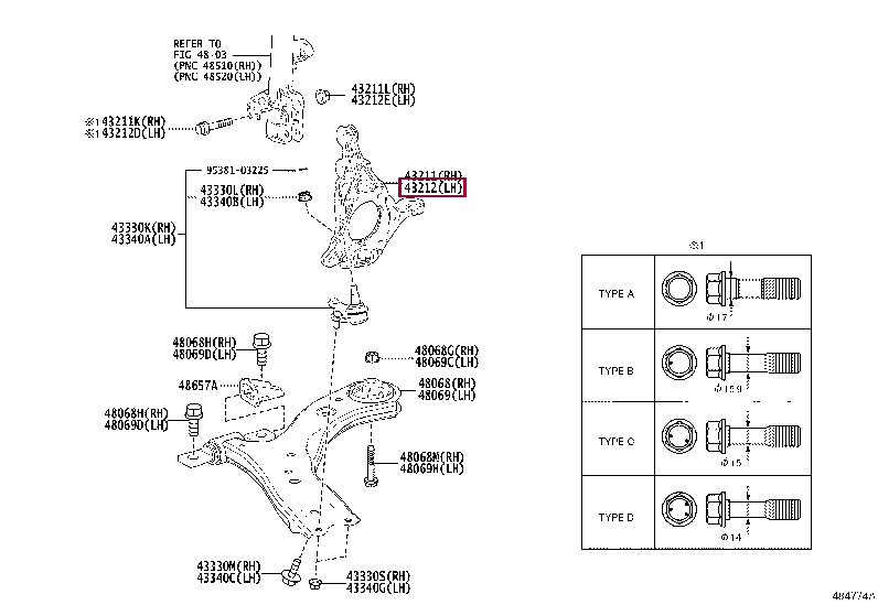 4321207010: KNUCKLE, STEERING, LH Тойота