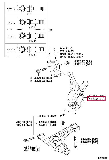 432120D230: KNUCKLE, STEERING, LH Тойота