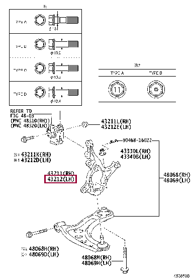 432120D290: KNUCKLE, STEERING, LH Тойота