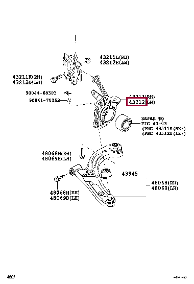43212B2021: KNUCKLE, STEERING, LH Тойота