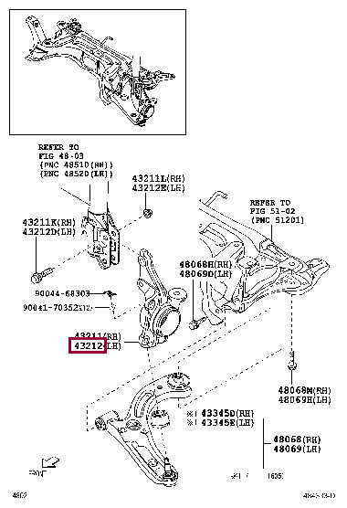 43212B2130: KNUCKLE, STEERING, LH Тойота