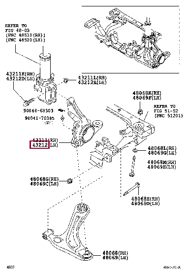 43212B5050: KNUCKLE, STEERING, LH Тойота