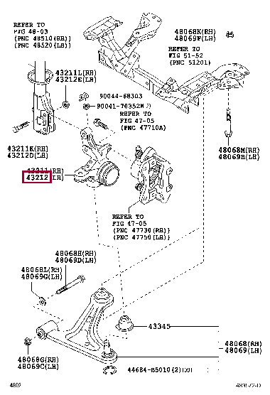 43212B5090: KNUCKLE, STEERING, LH Тойота