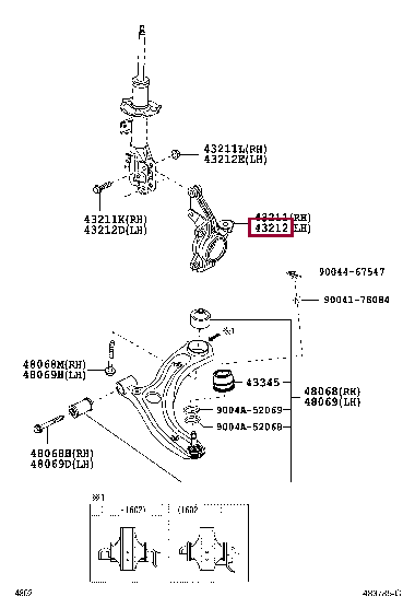 43212BZ270: KNUCKLE, STEERING, LH Тойота