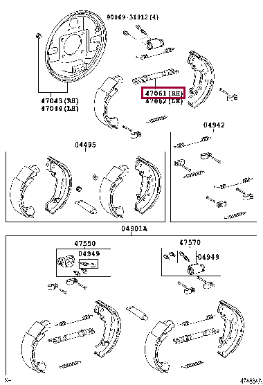 STRUT SET, PARKING BRAKE SHOE, LH 47061-0D040 (номер Toyota 470610D040)