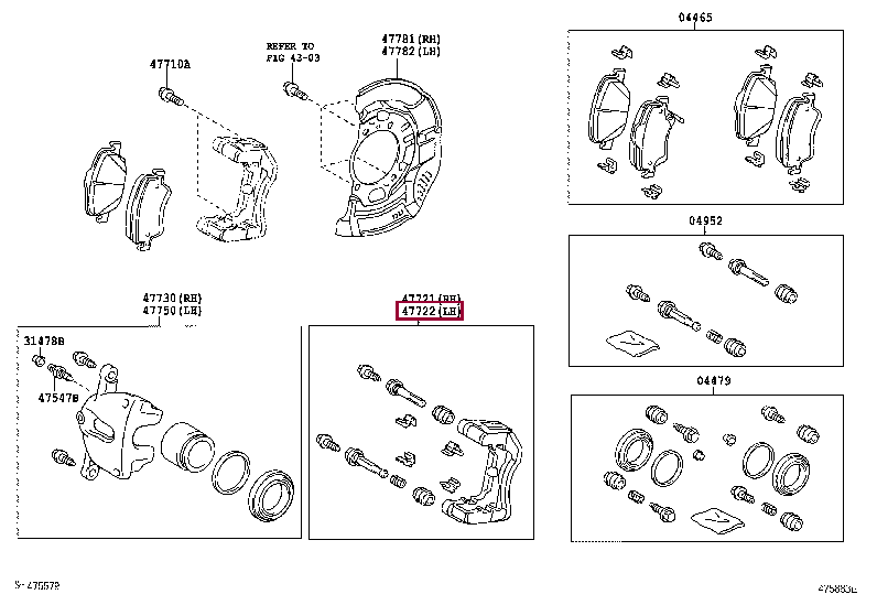 MOUNTING, FRONT DISC BRAKE CYLINDER, LH 47722-09190 (номер toyota 4772209190)