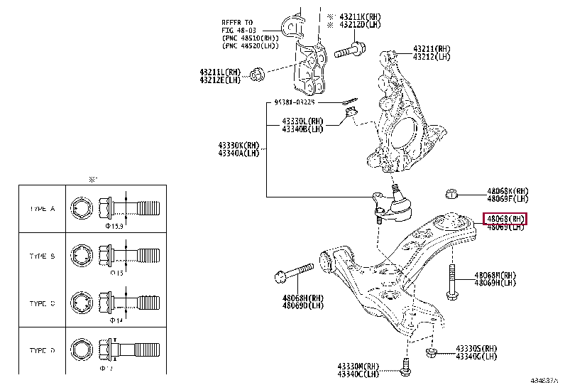 4806802350: ARM SUB-ASSY, FRONT SUSPENSION, LOWER NO.1 RH Тойота