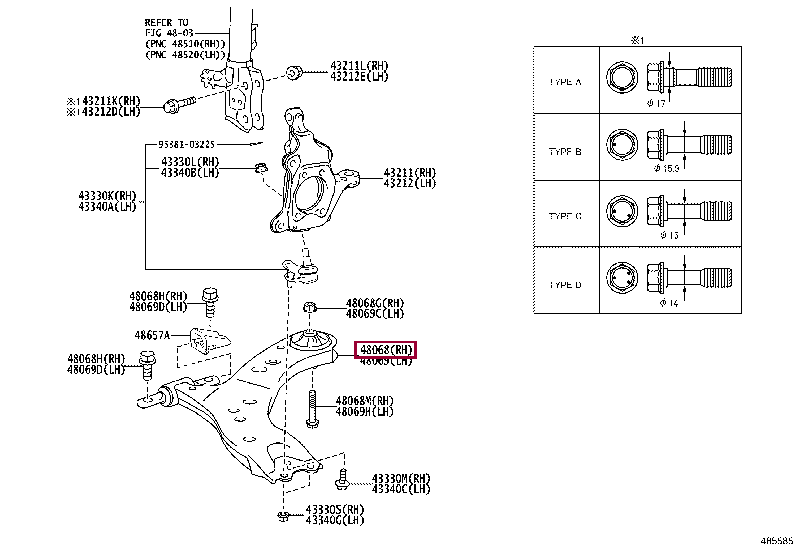 4806808060: ARM SUB-ASSY, FRONT SUSPENSION, LOWER NO.1 RH Тойота