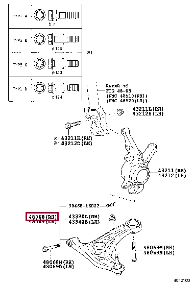 4806809150: ARM SUB-ASSY, FRONT SUSPENSION, LOWER NO.1 RH Тойота