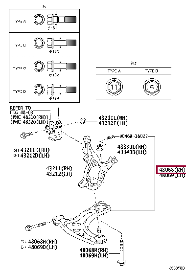 4806809300: ARM SUB-ASSY, FRONT SUSPENSION, LOWER NO.1 RH Тойота