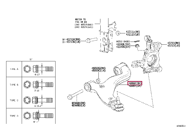 ARM SUB-ASSY, FRONT SUSPENSION, LOWER NO.1 RH 48068-26180 (номер toyota 4806826180)