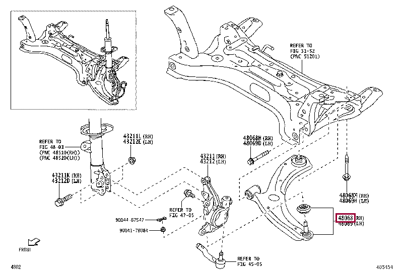 48068BZ430: ARM SUB-ASSY, FRONT SUSPENSION, LOWER NO.1 RH Тойота