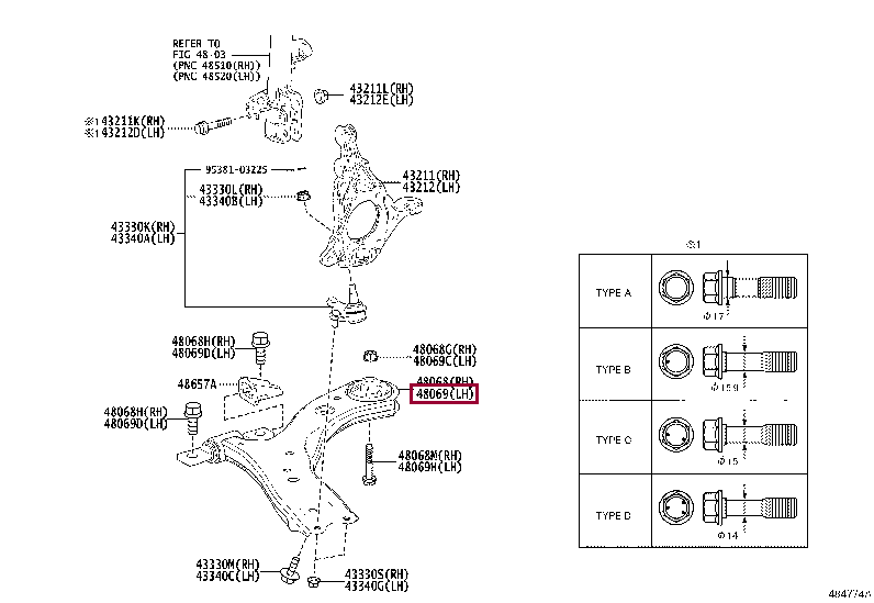 4806907060: ARM SUB-ASSY, FRONT SUSPENSION, LOWER NO.1 LH Тойота