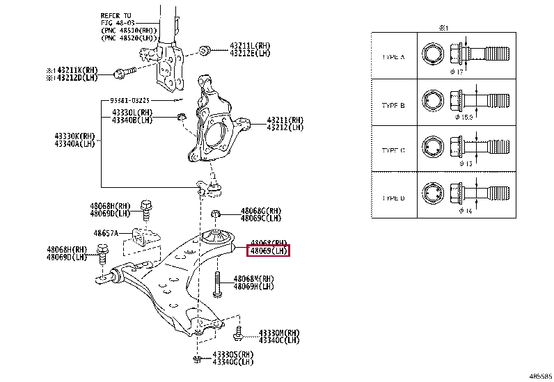 4806908060: ARM SUB-ASSY, FRONT SUSPENSION, LOWER NO.1 LH Тойота