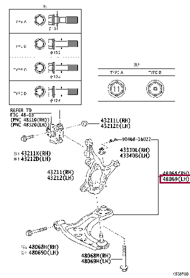 4806909260: ARM SUB-ASSY, FRONT SUSPENSION, LOWER NO.1 LH Тойота