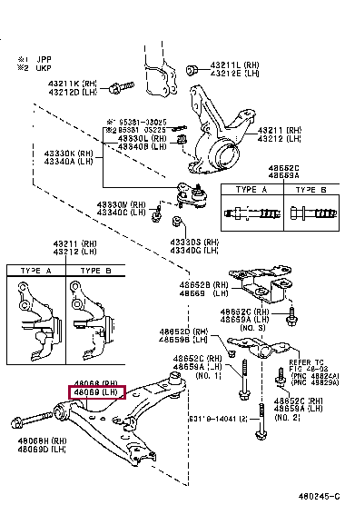 4806912170: ARM SUB-ASSY, FRONT SUSPENSION, LOWER NO.1 LH Тойота