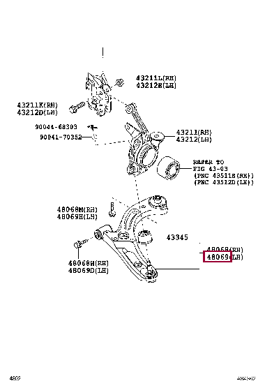 48069B2070: ARM SUB-ASSY, FRONT SUSPENSION, LOWER NO.1 LH Тойота