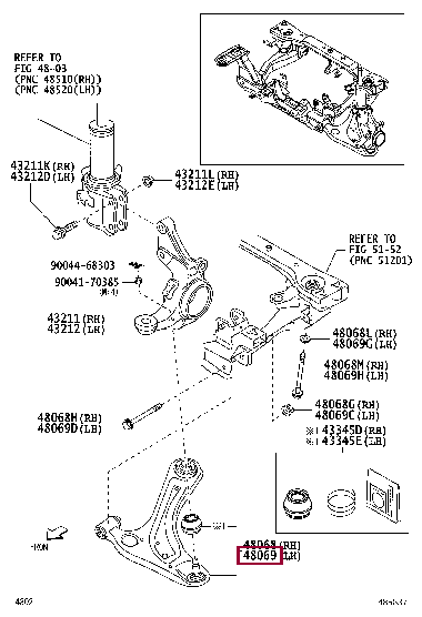 48069B5071: ARM SUB-ASSY, FRONT SUSPENSION, LOWER NO.1 LH Тойота