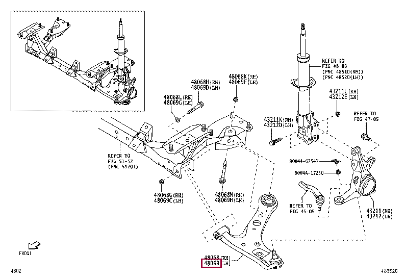 48069BZ410: ARM SUB-ASSY, FRONT SUSPENSION, LOWER NO.1 LH Тойота