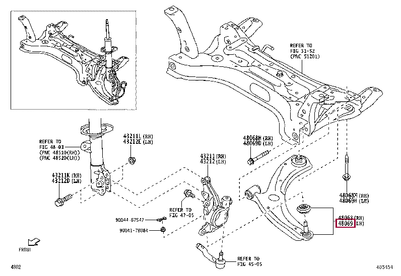 48069BZ430: ARM SUB-ASSY, FRONT SUSPENSION, LOWER NO.1 LH Тойота