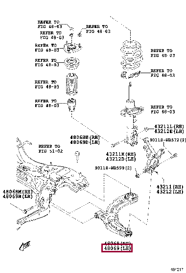 48069WB001: ARM SUB-ASSY, FRONT SUSPENSION, LOWER NO.1 LH Тойота