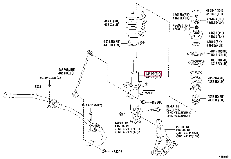 4851052U00: ABSORBER ASSY, SHOCK, FRONT RH Тойота