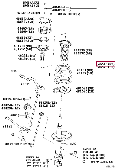 4851080524: ABSORBER ASSY, SHOCK, FRONT RH Тойота