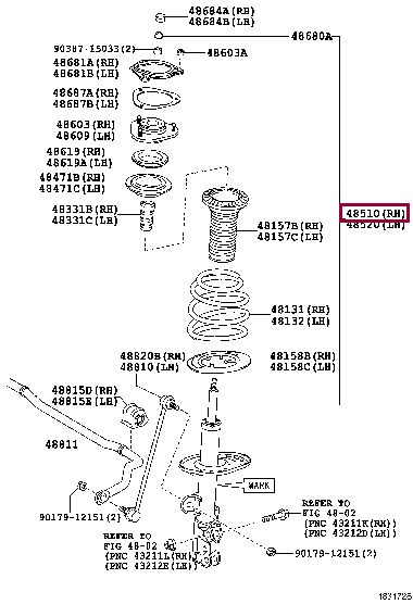 4851080700: ABSORBER ASSY, SHOCK, FRONT RH Тойота