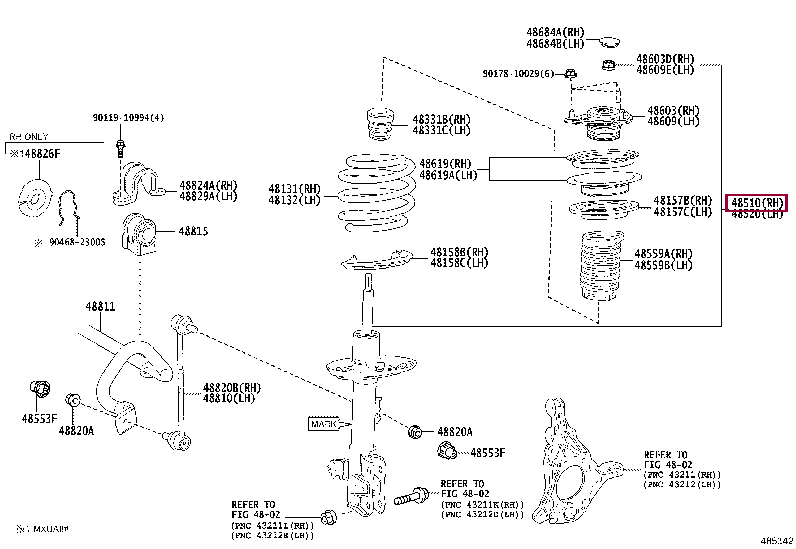 4851080B43: ABSORBER ASSY, SHOCK, FRONT RH Тойота